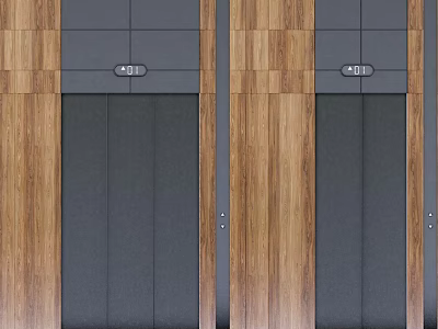 Modern Elevator Doors With Wooden And Gray Panel Design For Buildings 3d model