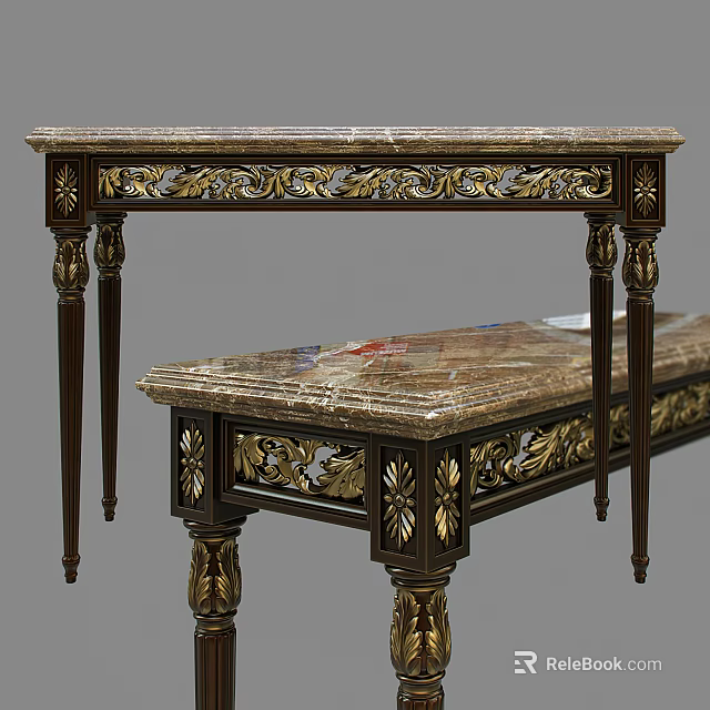 Elegant Classic Console Table With Marble Top And Carved Gold Accents 3d model 