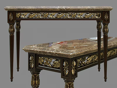Elegant Classic Console Table With Marble Top And Carved Gold Accents 3d model