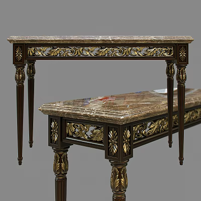 Elegant Classic Console Table With Marble Top And Carved Gold Accents 3d model