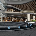 Modern Shopping Mall Lobby Interior With Multi Level Staircase Circular Steps And Blue Decorative Lights