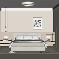 Modern Minimalist Bedroom Interior Design With Bed Wardrobe Curtains Wall Art And Rug