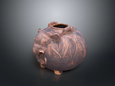 Ancient Style Pig Shaped Ceramic Sculpture With Carved Patterns And Four Legs 3d model