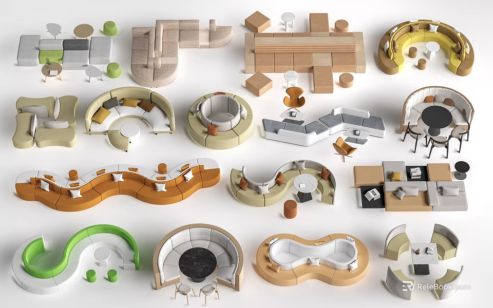 Modern Sectional Sofa Designs With Curved Shapes And MultiColor Upholstery Options 3d model 