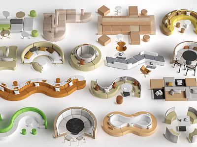 Modern Sectional Sofa Designs With Curved Shapes And MultiColor Upholstery Options 3d model