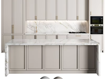 Modern Kitchen With Light Toned Cabinets Marble Countertop And Appliances 3d model