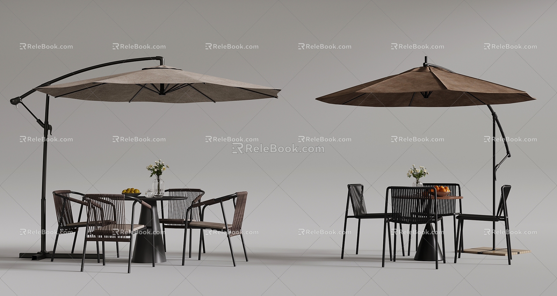 Outdoor tables and chairs umbrellas 3d model