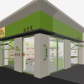 Fresh Fruits Display in Green Decor Fruit Store with Shelves and Counter