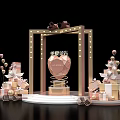 Gold Store Check in Photo Spot With Heart Shaped Display Stand Gift Boxes And Balloons