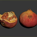 Whole And Cut Open Pomegranate With Juicy Arils On Dark Reflective Surface
