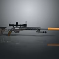 Sniper Rifle With Scope Long Barrel And Orange Grip Isolated On Gray Background
