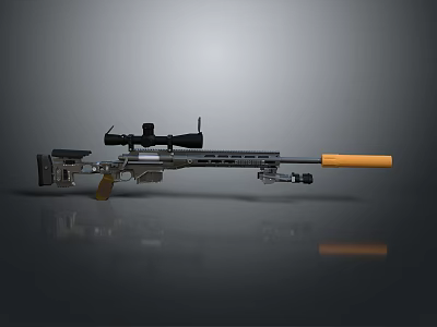 Sniper Rifle With Scope Long Barrel And Orange Grip Isolated On Gray Background 3d model