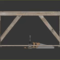 Wooden Workbench With X Shaped Braces And Lower Shelf Holding Hammer And Nails
