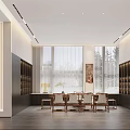 Modern Clubhouse Interior Design Featuring Spacious Layout Wooden Furniture Large Windows And Decorative Shelves
