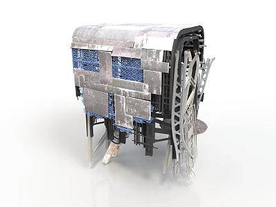 Industrial Structural Component With Metal Frame Mesh Panels And Support Legs 3d model