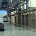 Entrance Gate Arched Metal Ceiling Long Corridor With Wooden Walls Paved Ground And Parked Vehicles
