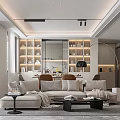 Modern Living Dining Room Interior With Open Kitchen Sofa Coffee Table And Bookshelves