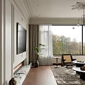 Cozy Living Dining Room With Large Window Autumn View Framed Paintings And Beige Sofa