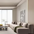 Modern Living Room Interior With Wall Mounted TV LED Strip Lights Light Chair And Coffee Table