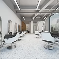 Modern Minimalist Hair Salon Interior With White Styling Chairs And Arched Mirrors