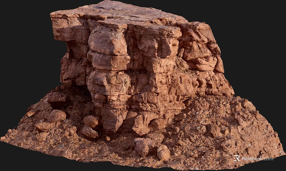 Natural Scenic Red Rock Formation With Layered Structure And Surrounding Gravel Sandy Terrain 3d model 