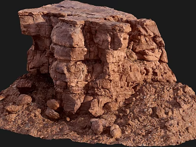 Natural Scenic Red Rock Formation With Layered Structure And Surrounding Gravel Sandy Terrain 3d model