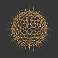 Golden Spherical Decorative Item with Hollow Openwork Design and Sharp Spikes for Modern Home Decoration