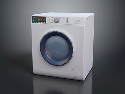 White Washing Machine With Round Viewing Window And Computerized Control Panel 3d model