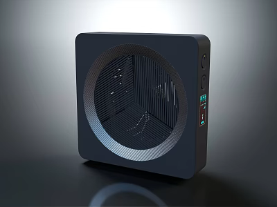Modern Square Air Cooler Fan With Dark Color Circular Grille And Side Buttons 3d model