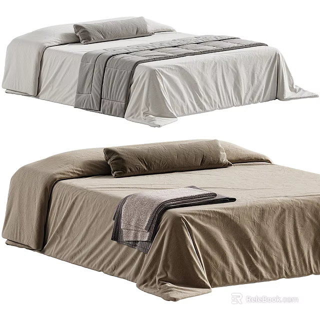 Modern Bed Linens With White Gray And Beige Sheets Pillows And Towel 3d model 