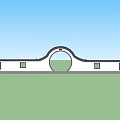 Traditional Chinese Garden Landscape With Circular Moon Gate White Walls And Green Shrubs
