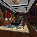 Elegant KTV Lounge Interior Design With Chandeliers Sofa Decorative Paintings And Barrel Stools