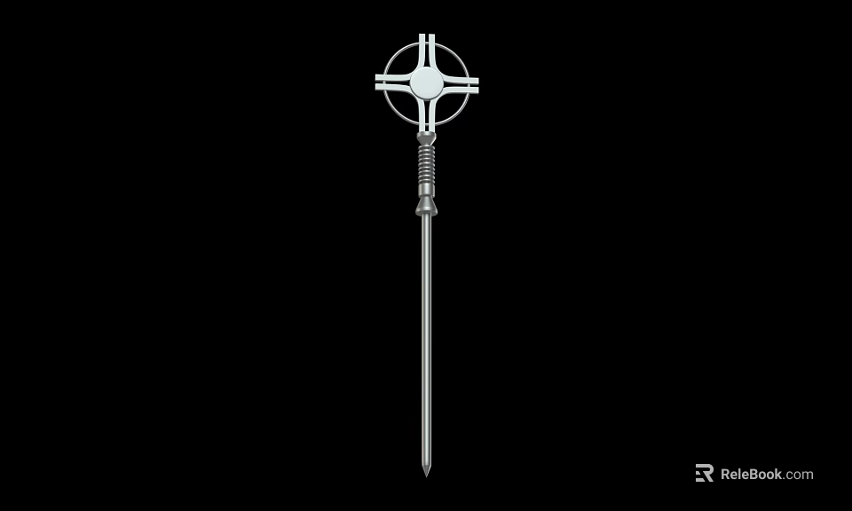 Medieval Weapon with Cross Shaped Head and Long Metal Shaft Design 3d model 