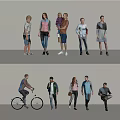 Diverse Group of People in Casual Outfits with Various Poses and Activities