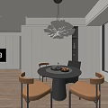 Dining Room Round Dining Table and Chair Combination Chandelier 3d model