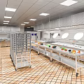 Commercial Kitchen Setup With Stainless Steel Worktables Fresh Produce And Tiled Flooring
