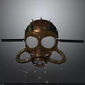 Steampunk Style Gas Mask Featuring Spiked Top Brass Goggles And Copper Breathing Tubes