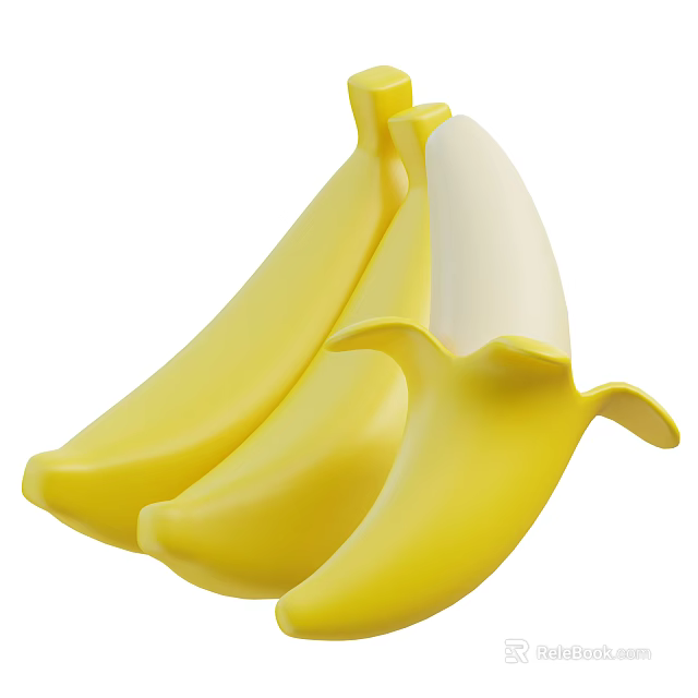 Healthy Fresh Yellow Bananas With Peeled And Unpeeled Fruits Displayed 3d model 
