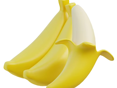 Healthy Fresh Yellow Bananas With Peeled And Unpeeled Fruits Displayed 3d model