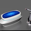 Interactive Commercial Device With White Oval Design And Blue Glowing Display Screen For User Interaction 3d model