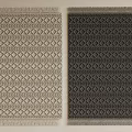 Light Beige And Dark Gray Square Rugs With Geometric Patterns And Fringed Edges