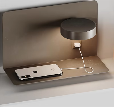 Modern Minimalist Smartphone Charging Stand With Metal Design And Round Lamp 3d model