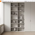 Minimalist Modern White Open Shelving Cabinets With Decorative Pottery And Vases