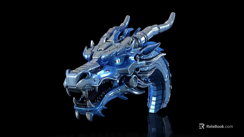 Stylish Dragon Head Design Water Faucet With Metallic Blue Finish And Ornate Details 3d model 