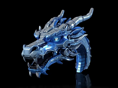 Stylish Dragon Head Design Water Faucet With Metallic Blue Finish And Ornate Details 3d model