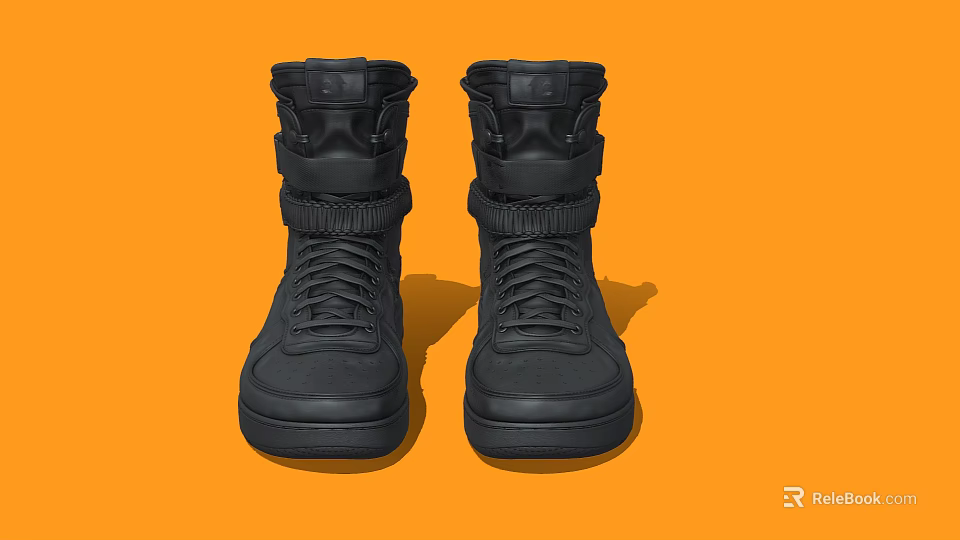 Stylish Modern Black High Top Boots With Structured Upper And Laces 3d model 