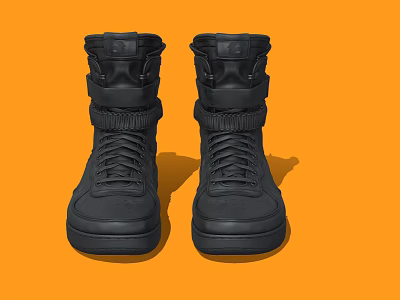 Stylish Modern Black High Top Boots With Structured Upper And Laces 3d model