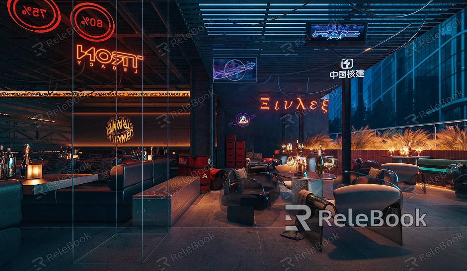 Cyberpunk bar outside cool bar atmosphere bar entertainment bar model