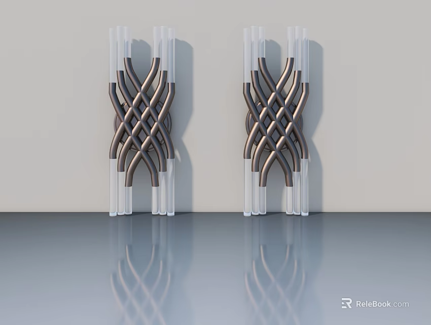 Modern Hinged Door Design With Twisted Metal Frame And Transparent Glass Panels 3d model 