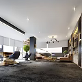 Modern Office Interior With Spacious Layout Floor To Ceiling Windows Desk Chairs Sofa And Bookshelves